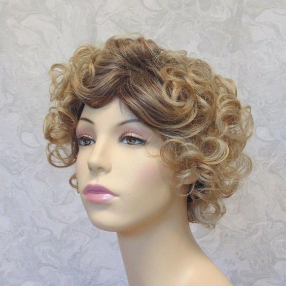 Short Curly Sandy Blonde wDark Roots Synthetic Wig main image 6